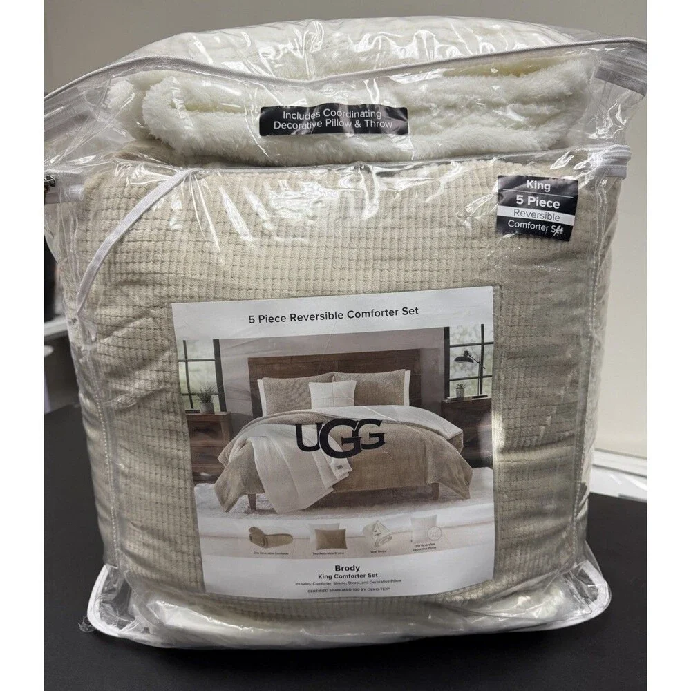 UGG Brody King Reversible 5 Piece Comforter Set Thermal Birch